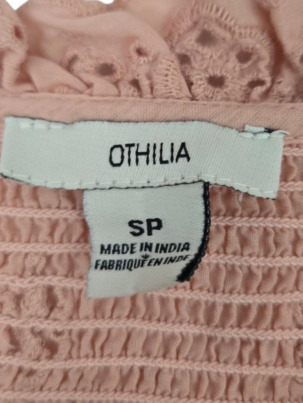 🌸 Othilia Blush Pink Eyelet Embroidered Boho Blouse — Size SP